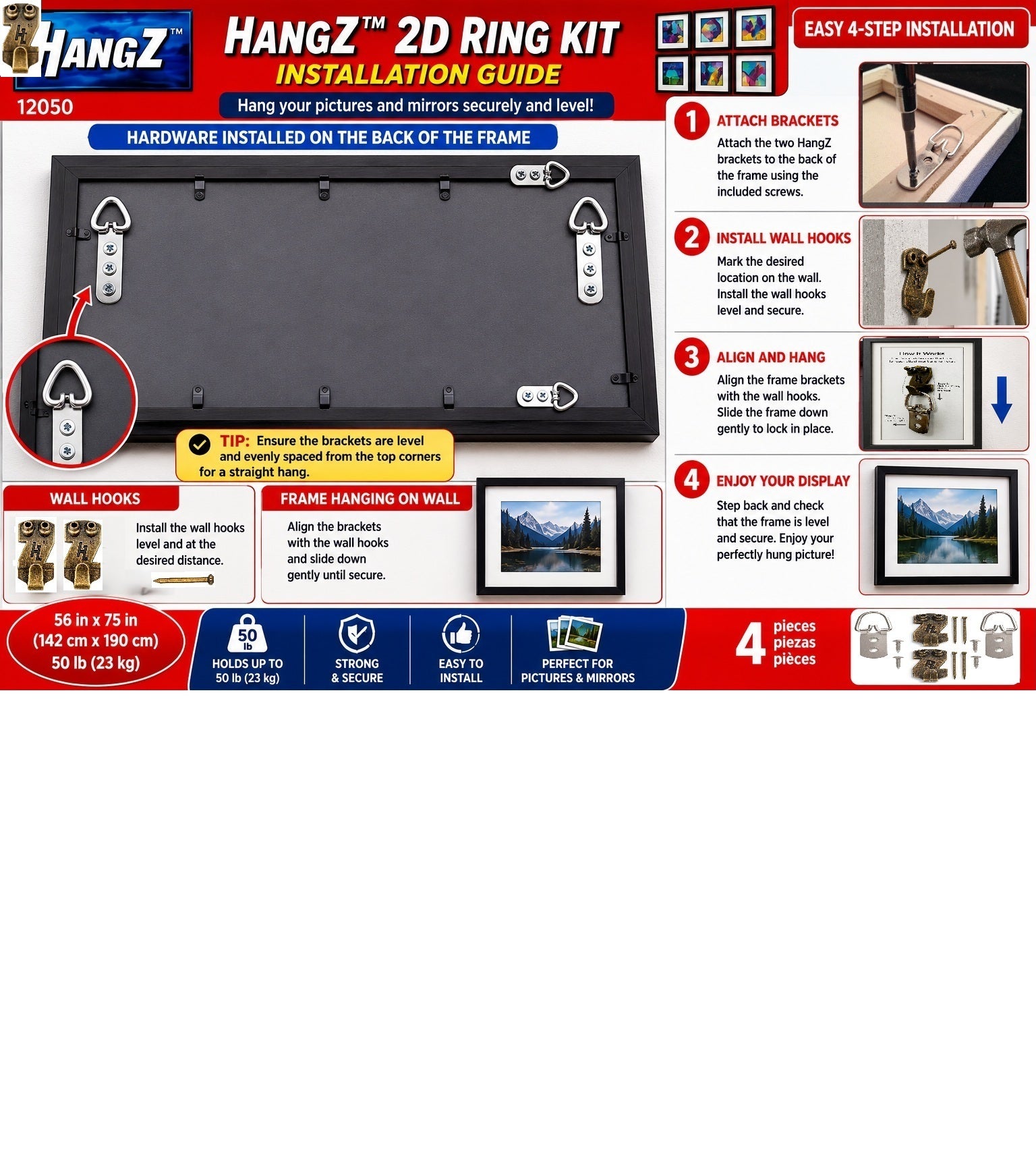HangZ 50lb 2 Hole D Ring Kit 12050