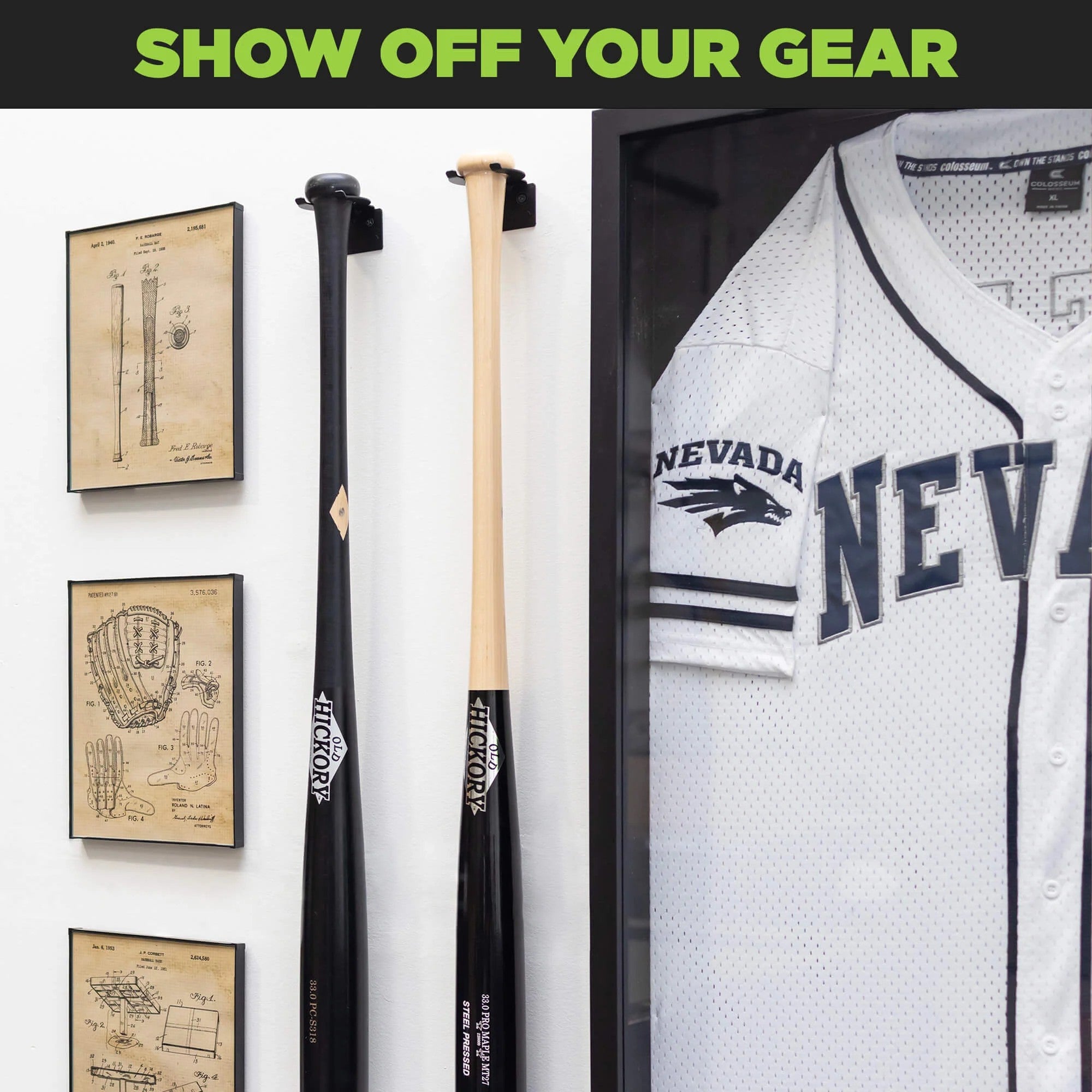 Universal Bat Wall Mount & Baseball Holder for Softball + Baseball Collectibles