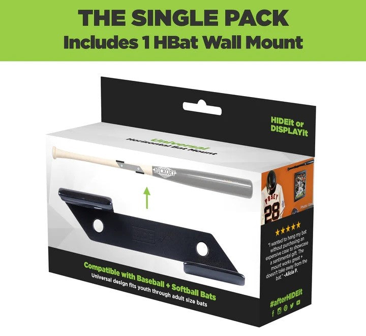 Universal Horizontal Baseball Bat Wall Mount for Collectible, Autograp